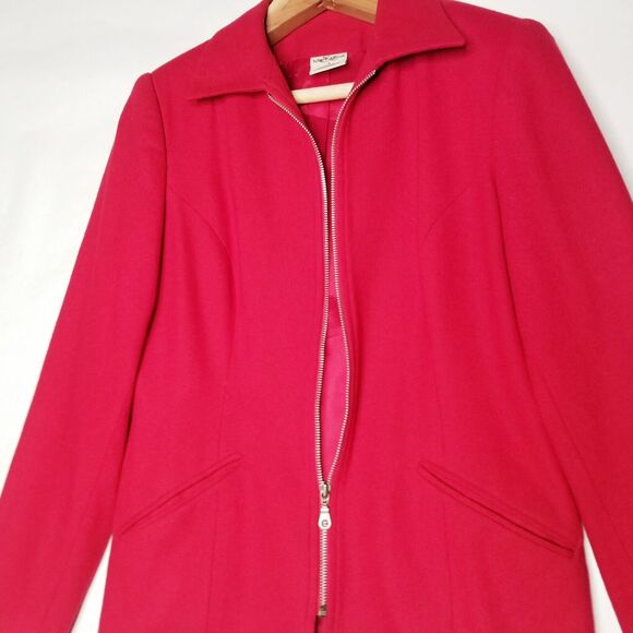 Hillard and Hansen Women's 100% Wool RED Blazer Zip up Size 8 Jacket Shacket - Picture 4 of 8